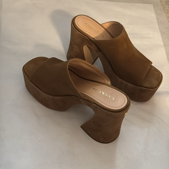 COACH Bobi suede slip on platform open square toe sandals Sz 8 1/2 - Picture 6 of 16